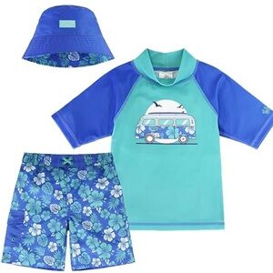 Boys Blue Tropical Hibiscus Swim Set